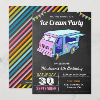 Cute Ice Cream Truck Birthday Party Invitation