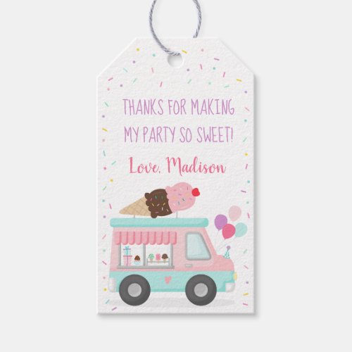 Cute Ice Cream Truck Birthday Thank You Gift Tags