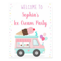 Cute Ice Cream Truck Birthday Welcome Poster