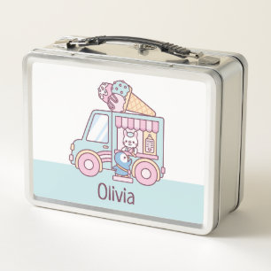 Cute Ice Cream Truck Bunny And Penguin Girls Name Metal Lunch Box