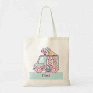 Cute Ice Cream Truck Bunny And Penguin tote bag