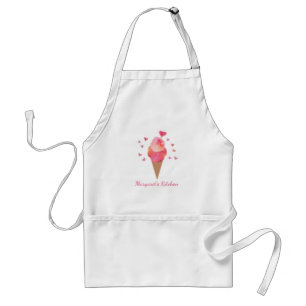 Cute Ice Cream Valentine Heart Hand=Illustrated Adult Apron