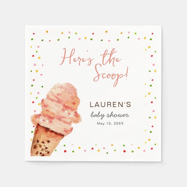 Cute Ice cream with Sprinkles Baby Shower Napkins (Front)