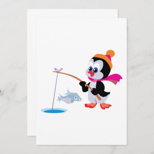 cute ice fishing little penguin (Front/Back)