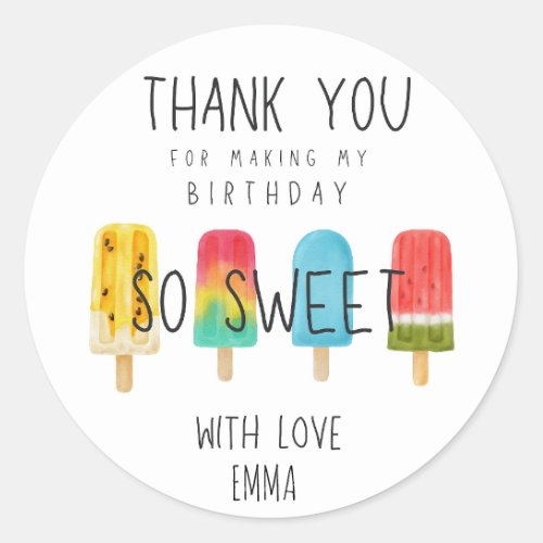 Cute Ice pop birthday Thank you Favour Classic Round Sticker