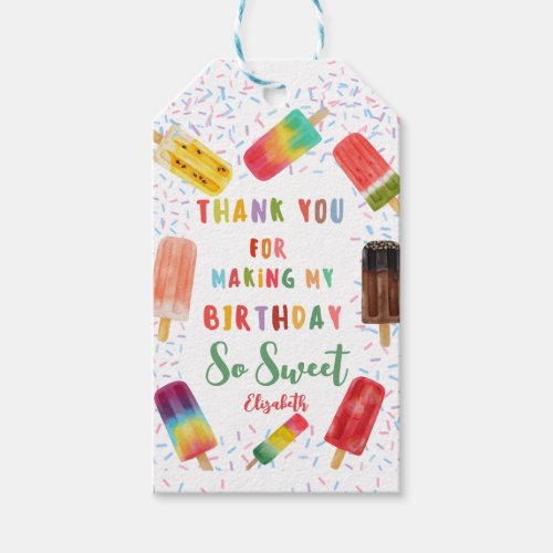 Cute Ice pop birthday Thank you Favour Gift Tags