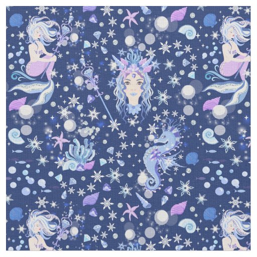 Cute Ice Queen Blue Mermaid Girly Pattern Fabric