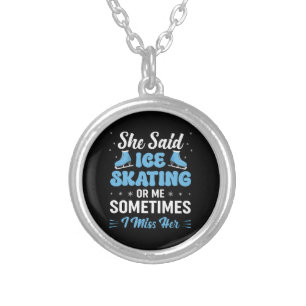 Cute Ice Rink Synchronized is Calling Silver Plated Necklace