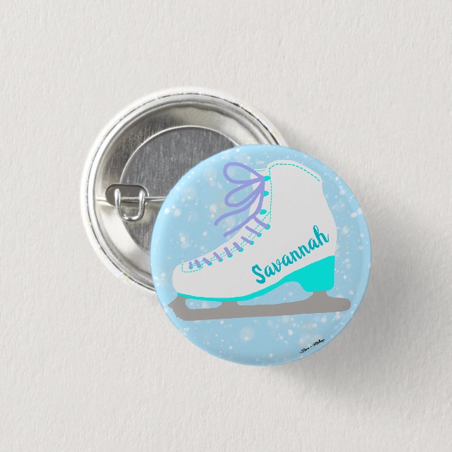 Cute Ice Skate Blue Personalized Figure Skater's Button (Front & Back)