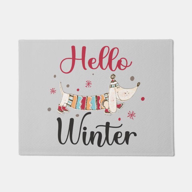 Cute ice skating dog doormat (Front)