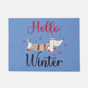 Cute ice skating dog doormat