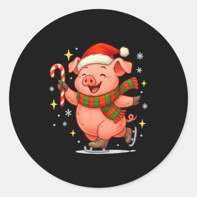 Cute Ice Skating G Funny Santa Christmas Holiday  Classic Round Sticker (Front)