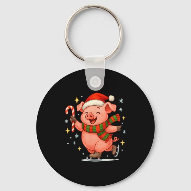 Cute Ice Skating G Funny Santa Christmas Holiday  Keychain (Front)