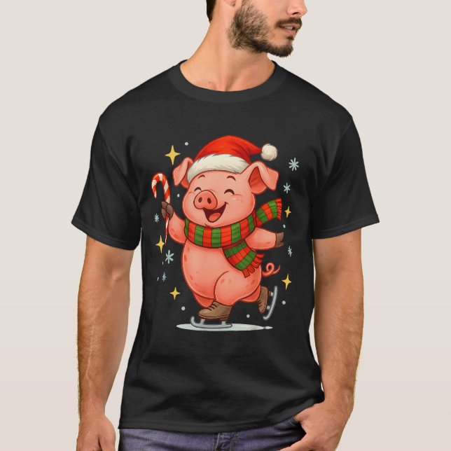 Cute Ice Skating G Funny Santa Christmas Holiday  T-Shirt (Front)