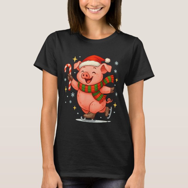 Cute Ice Skating G Funny Santa Christmas Holiday  T-Shirt (Front)