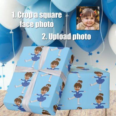 Cute Ice Skating Girl Custom Kids Photo Christmas Wrapping Paper
