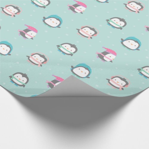 Cute Ice Skating Penguins Christmas Pattern Wrapping Paper