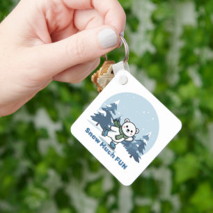 Cute Ice Skating Polar Bear Snow Much Fun Acrylic Keychain