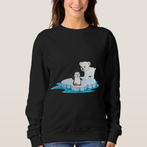 cute icebear polar bear and penguin on ice floe sweatshirt