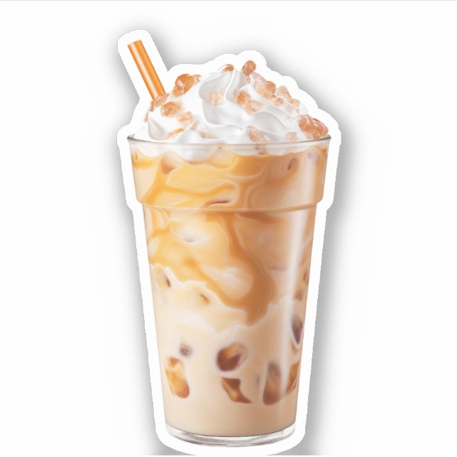 Cute "Iced Coffee" Illustration Vinyl Sticker (Front)