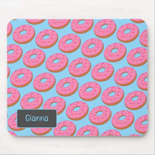 Cute Iced Doughnuts _ Pink Frosted Rings with Name Mouse Pad