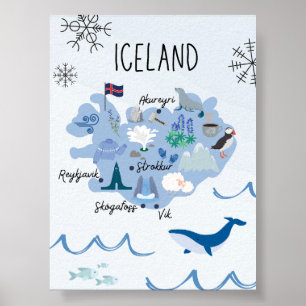 Cute Iceland travel map Poster