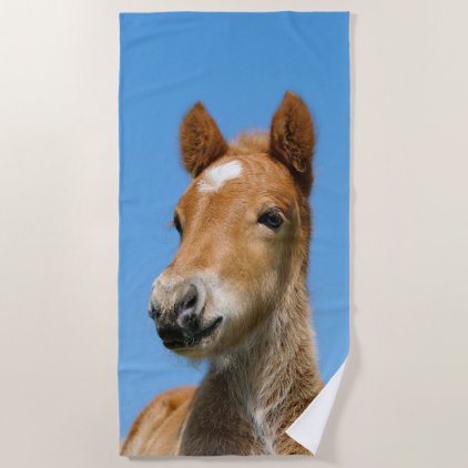 Cute Icelandic Horse Foal Pony Head Front Photo .. Beach Towel