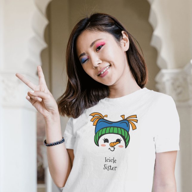 Cute Icicle Girl Sister Cute Snowman Face T-Shirt (Creator Uploaded)