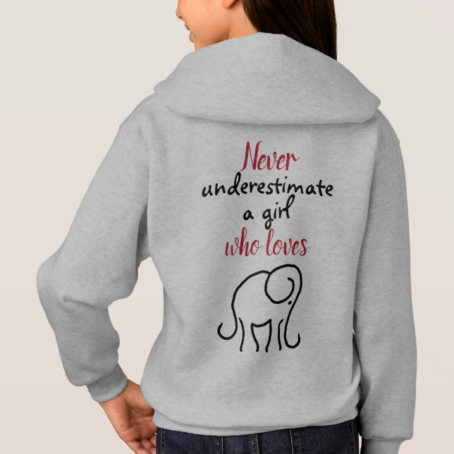 Cute Iconic Elephant Loving Girl's Slogan Hoodie (Back)