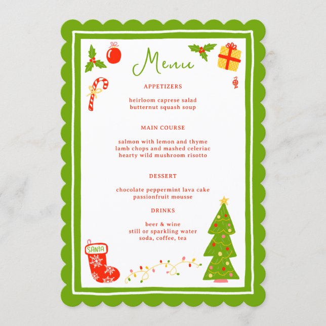 Cute Icons Christmas Holiday CUSTOM Dinner Party Menu (Front)