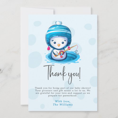 Cute Icy Blue Penguin Baby Shower Thank You Card