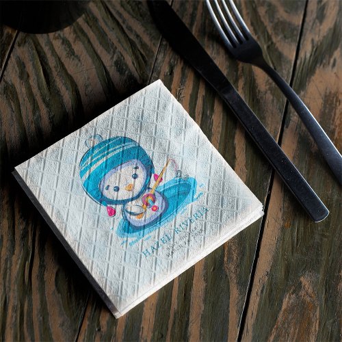 Cute Icy Blue Penguin Boy Baby Shower Party  Napkins