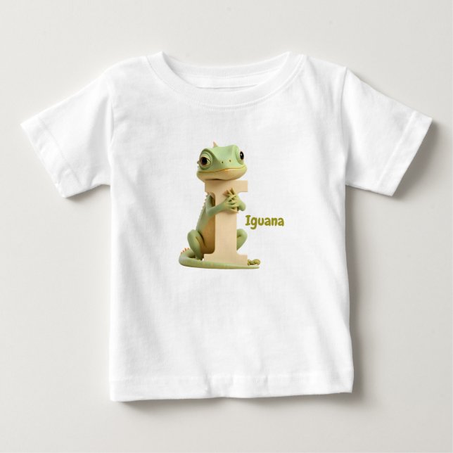 Cute Iguana Letter I Kids T-Shirt | Animal Alphabe (Front)