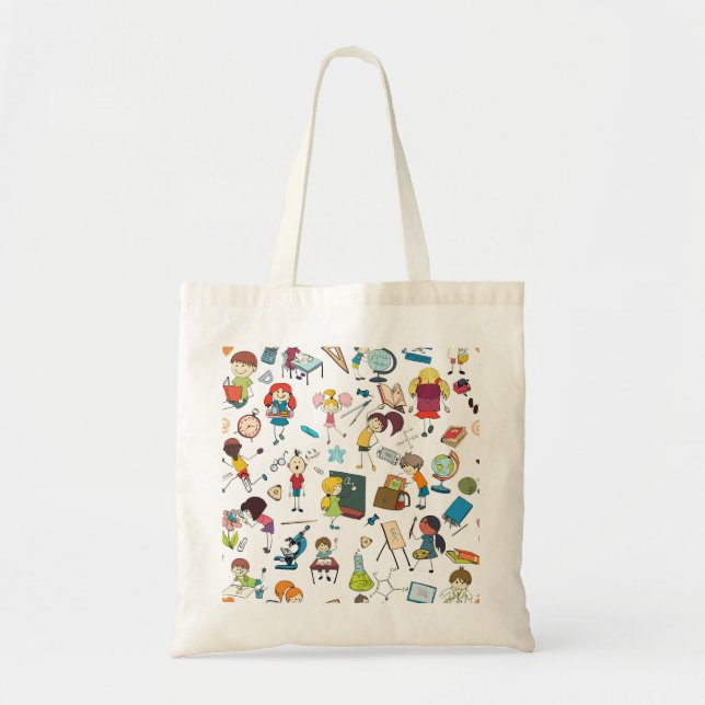 Cute Illustrated Back to School Children Tote Bag (Front)
