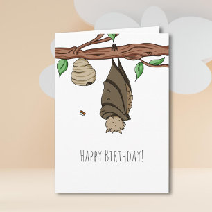 Cute Illustrated Bat Sleeping Happy Birthday Card