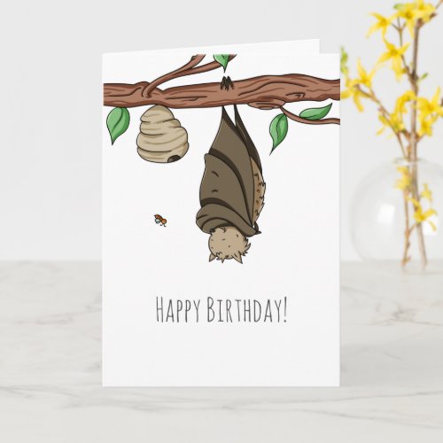 Cute Illustrated Bat Sleeping Happy Birthday Card