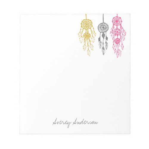 Cute Illustrated Bohemian Dreamcatchers Monogram Notepad