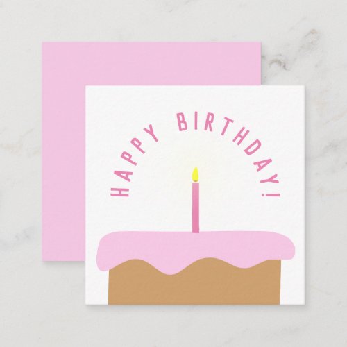 Cute Illustrated Cake Birthday Card  PinkWhite