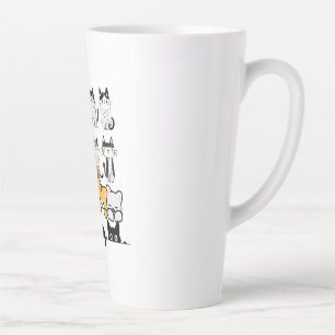 Cute Illustrated Cat Squad on Black Background Latte Mug
