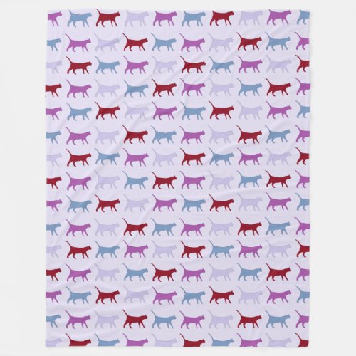 Cute Illustrated Cats Walking Purple Pattern Fleece Blanket