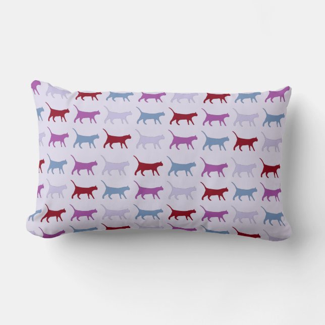 Cute Illustrated Cats Walking Purple Pattern Lumbar Pillow (Front)