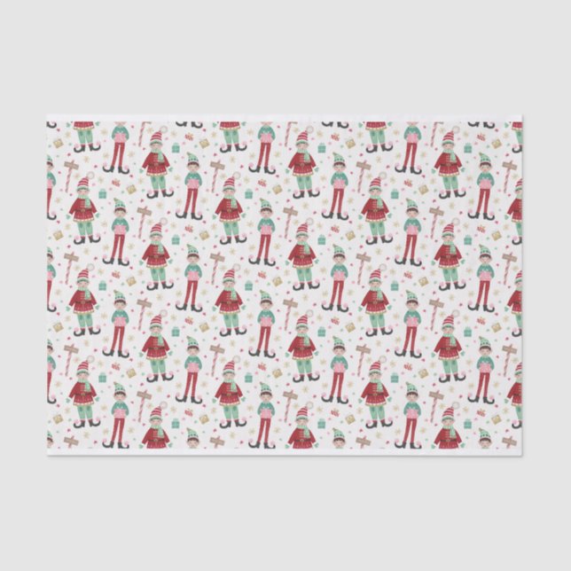 Cute Illustrated Christmas Elf Tissue Paper (Front)