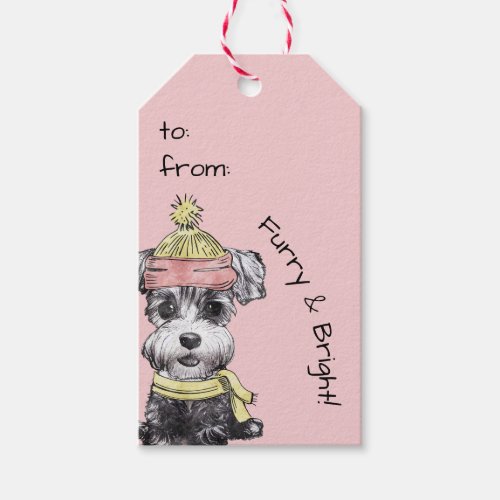 Cute Illustrated Christmas Terrier Pink Winter Dog Gift Tags