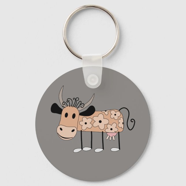Cute illustrated Cow Keychain (Front)