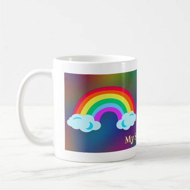 Cute Illustrated Custom Cartoon Rainbow Fun Design Coffee Mug (Left)