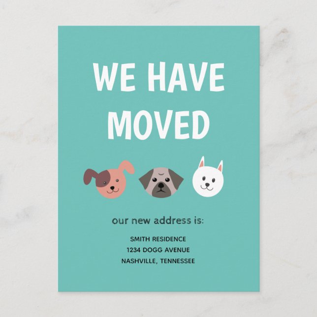 Cute Illustrated Dog Breed We have Moved Announcement Postcard (Front)