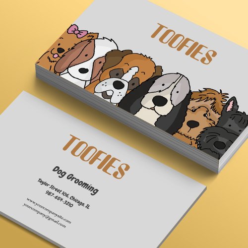 Cute Illustrated Dog Breeds Grooming Business Card