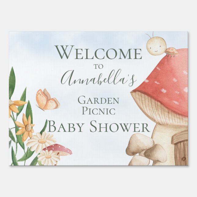 Cute Illustrated Garden Theme Baby Shower Sign (Front)
