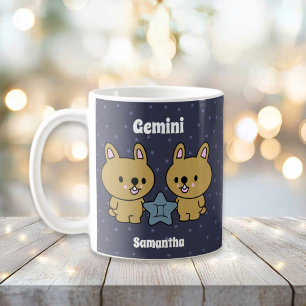 Cute Illustrated Gemini Zodiac Personalized Coffee Mug