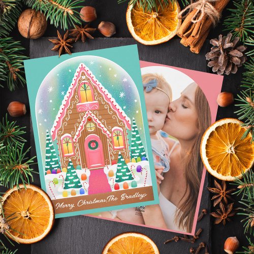 Cute Illustrated Gingerbread Snowglobe Holiday Card